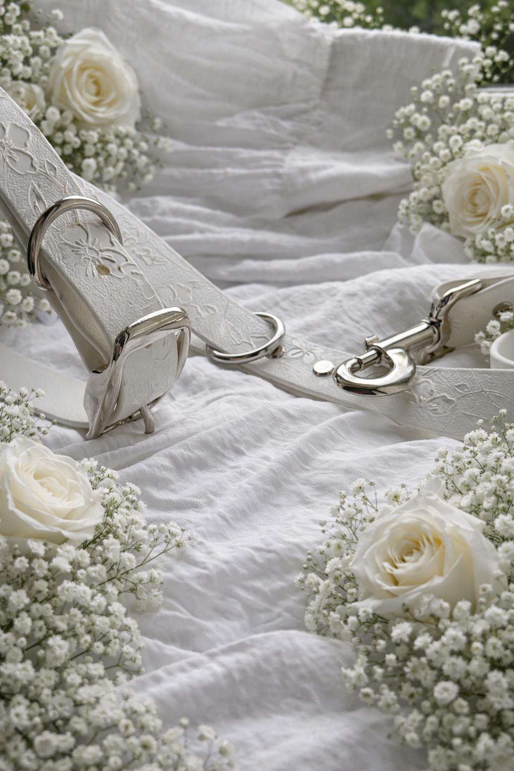 White Embossed Wedding / Proposal Dog Collar